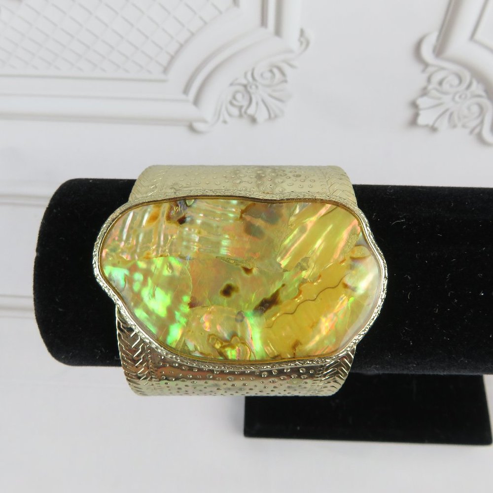 Gemstone Gold Plated Cuff Bracelet Hammered Metal